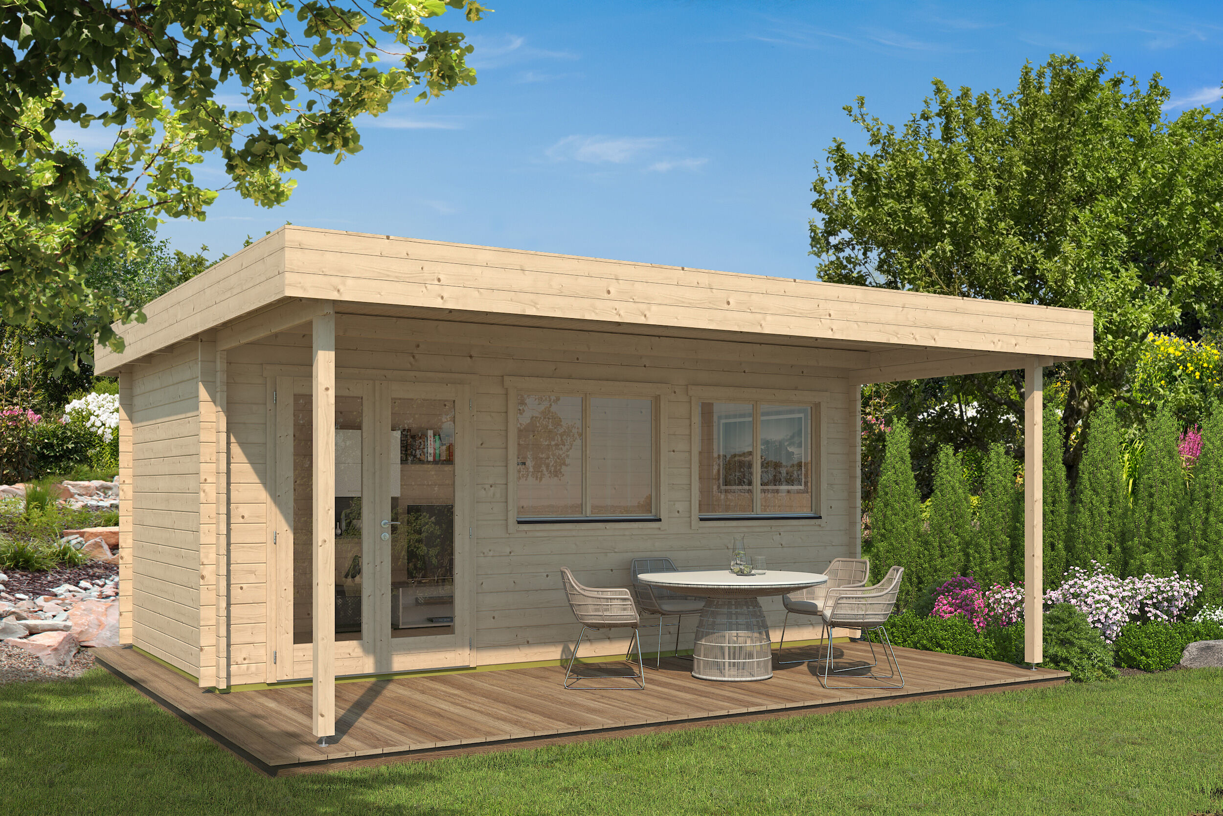 Fjordholz Gartenhaus Modell Kurt 44 B mit Vordach 6x4m | Rabatt: 26 %