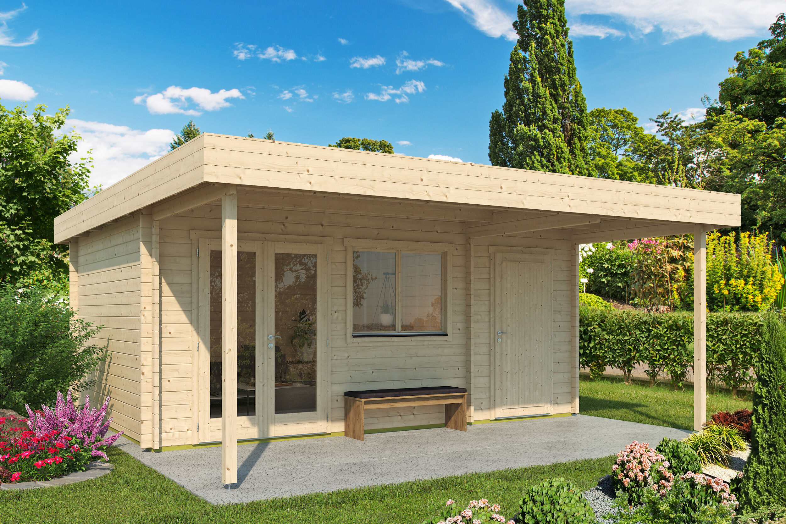 Fjordholz Gartenhaus Modell Kurt 44 C mit Vordach 6x4m | Rabatt: 26 %