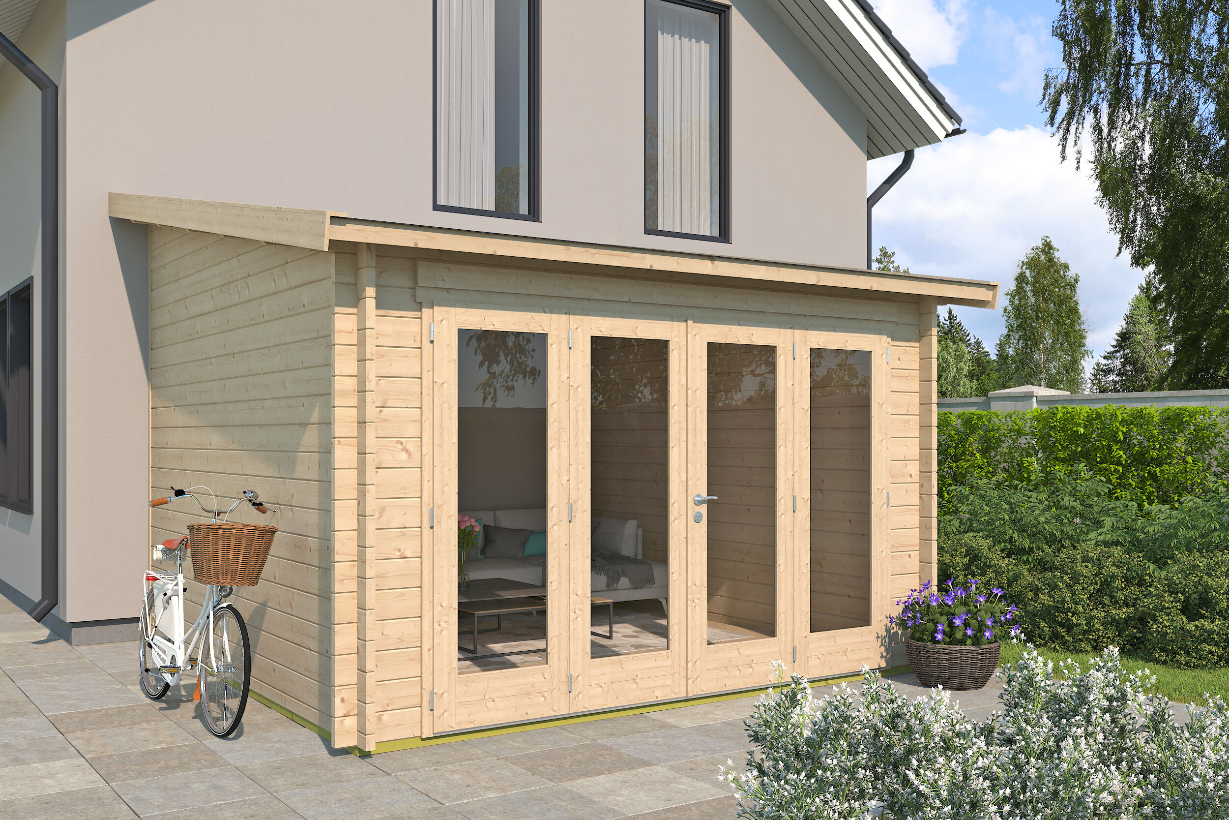 Gartenhaus Modell Anbau Lounge 44 B 4x3m | Rabatt: 26 %