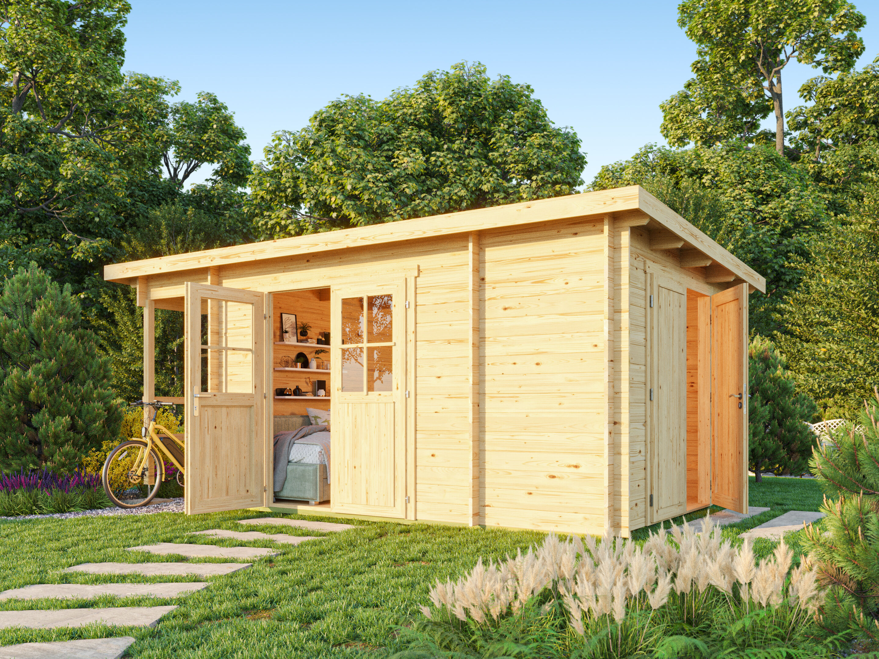 Fjordholz Pultdach Gartenhaus Modell Ezra 3K / nat 4x3m | Rabatt: 26 %