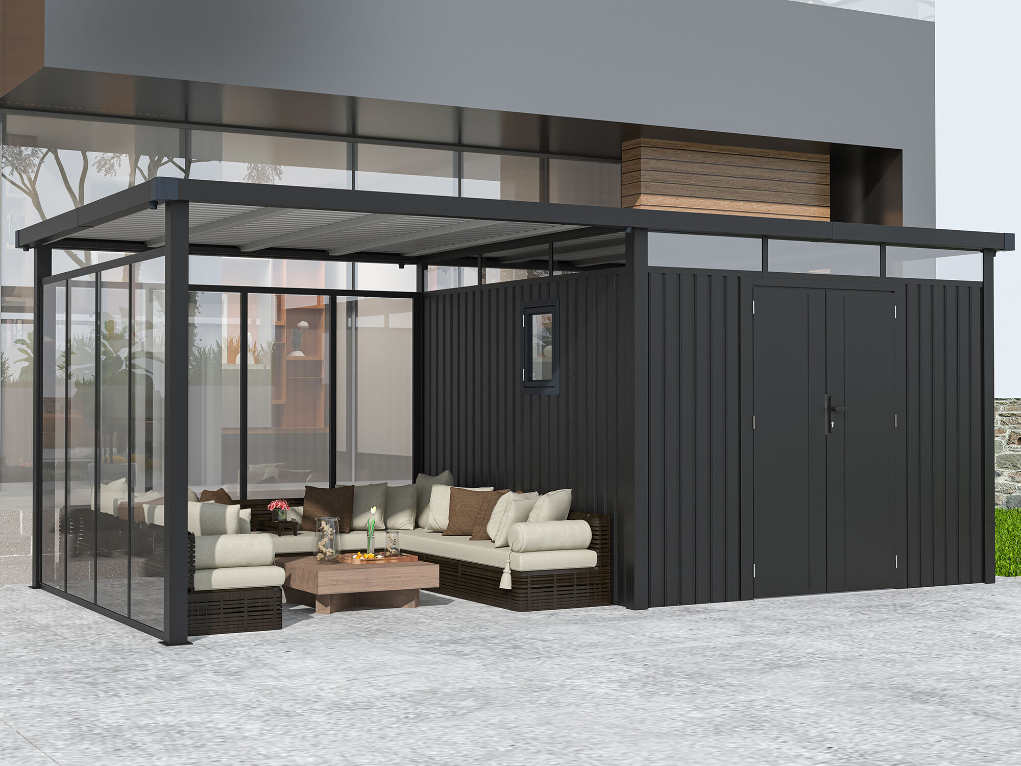 Metall Gerätehaus Modell Style 7,56 m² Spar-Set-5 4x3m | Rabatt: 36 %