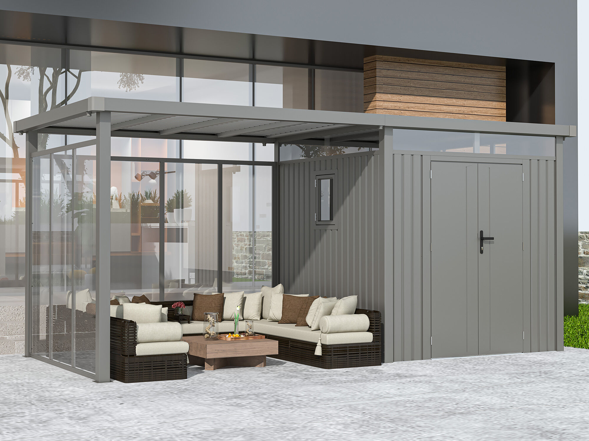 Metall Gerätehaus Modell Style 4,45 m² Spar-Set 5 4x3m | Rabatt: 34 %
