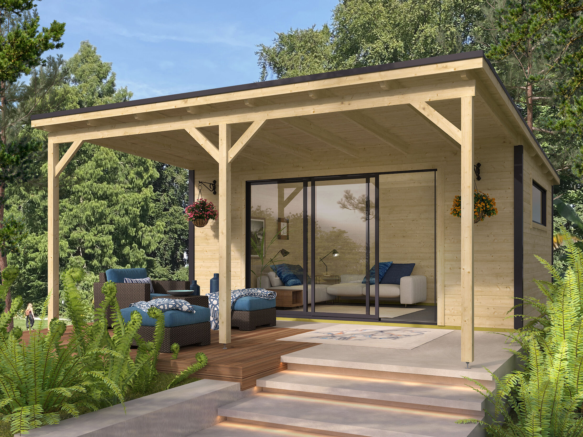 Fjordholz Gartenhaus Modell Poel-4 mit Vordach 5x4m | Rabatt: 26 %