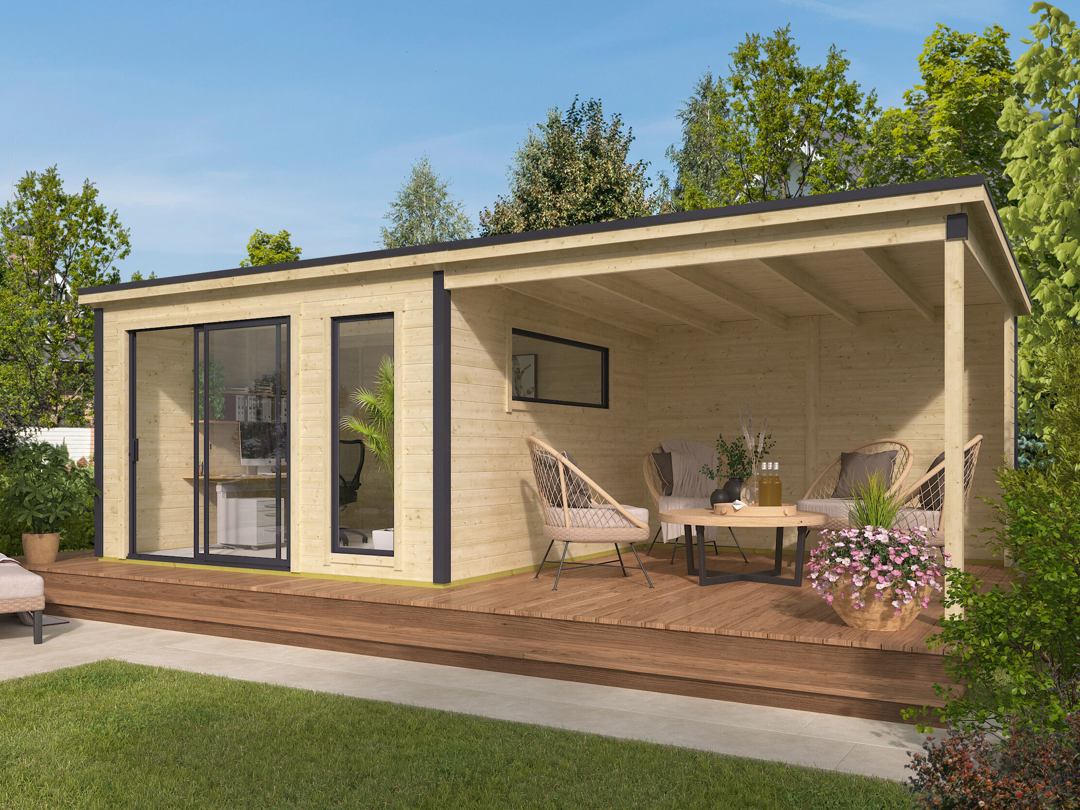 Fjordholz Gartenhaus Modell Juist-2 mit Anbau 4x4m | Rabatt: 26 %