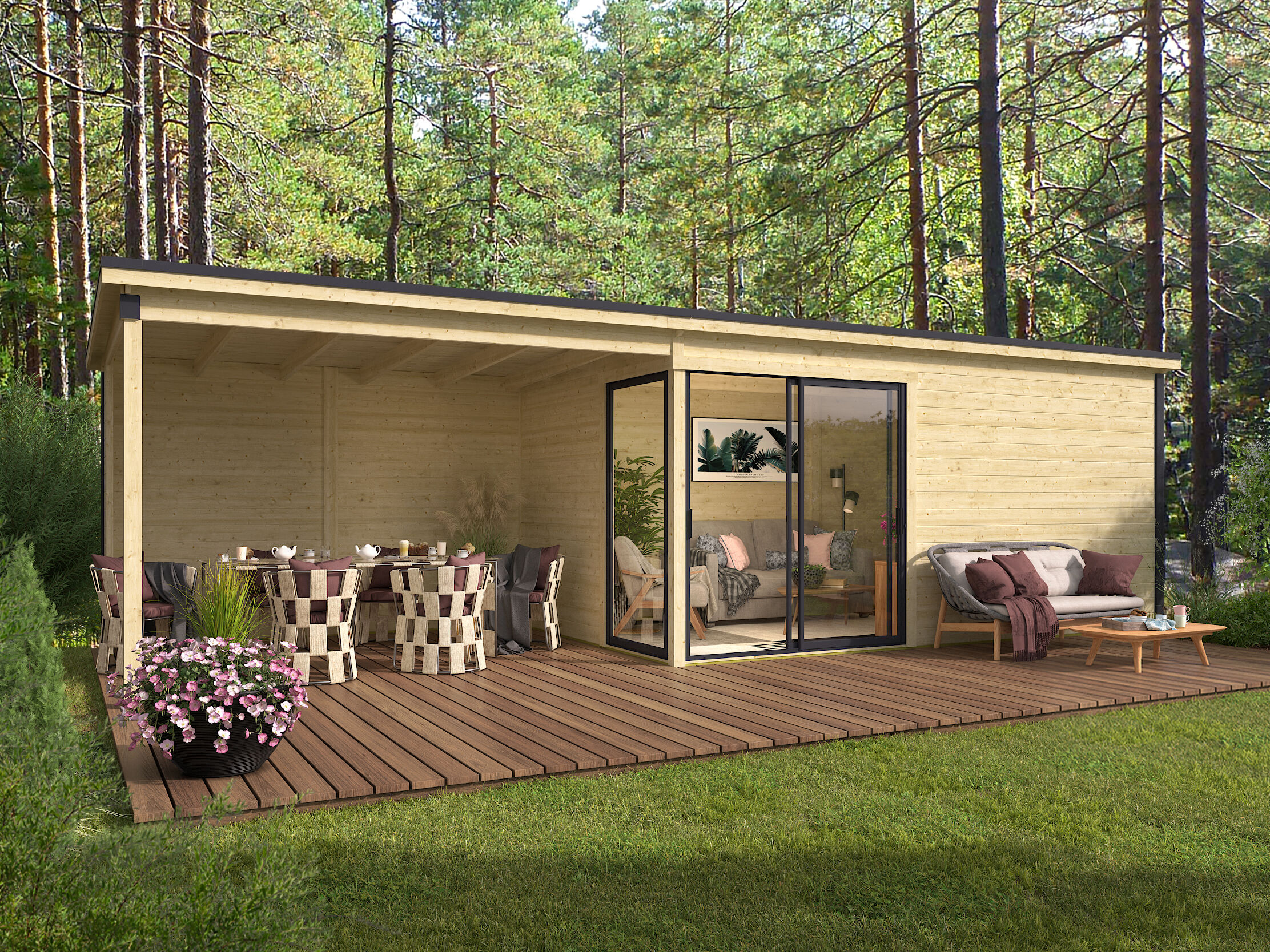 Fjordholz Gartenhaus Modell Amrum-4 mit Anbau 5x3m | Rabatt: 26 %