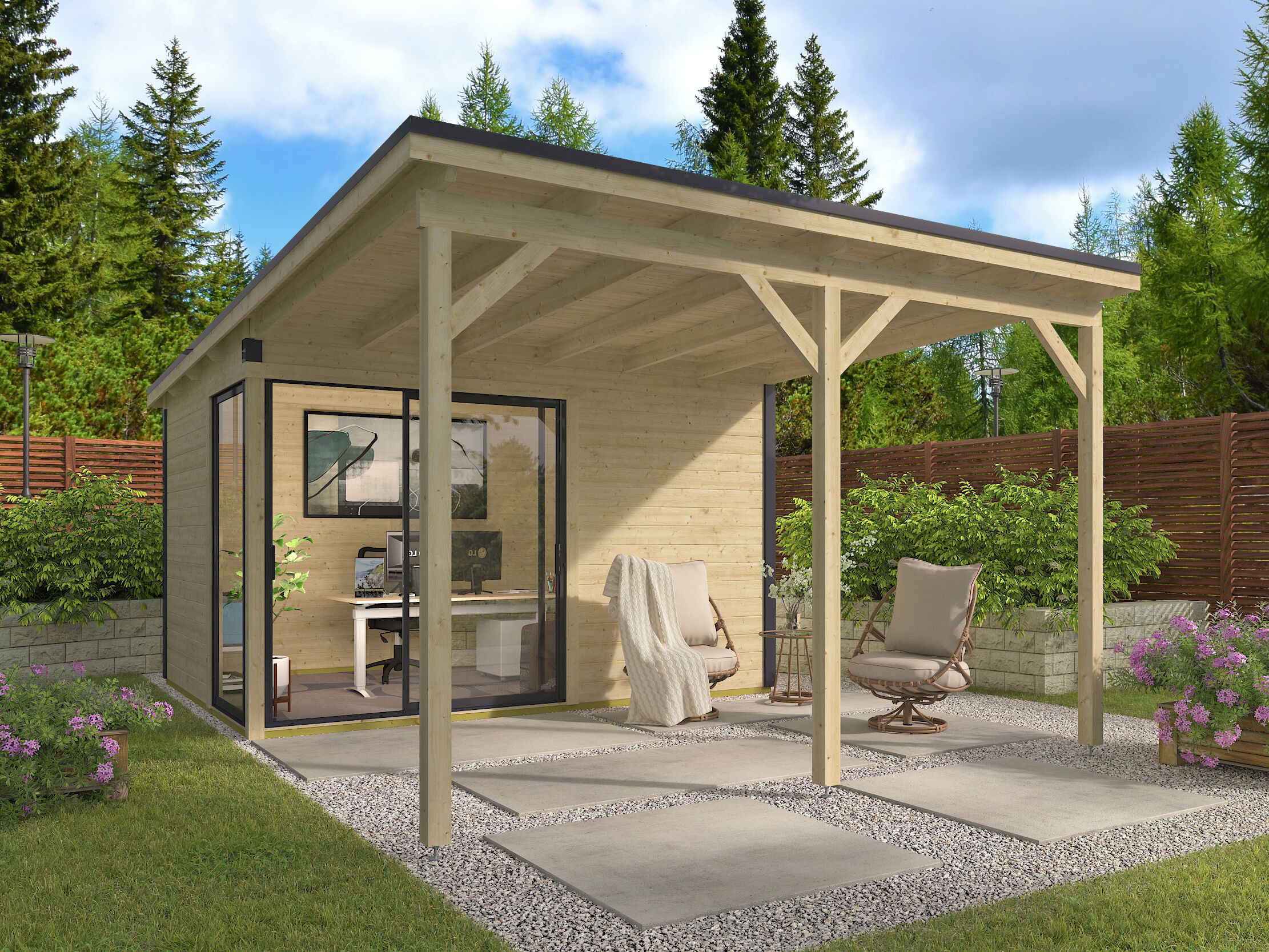 Fjordholz Gartenhaus Modell Amrum-2 mit Vordach 4x3m | Rabatt: 26 %
