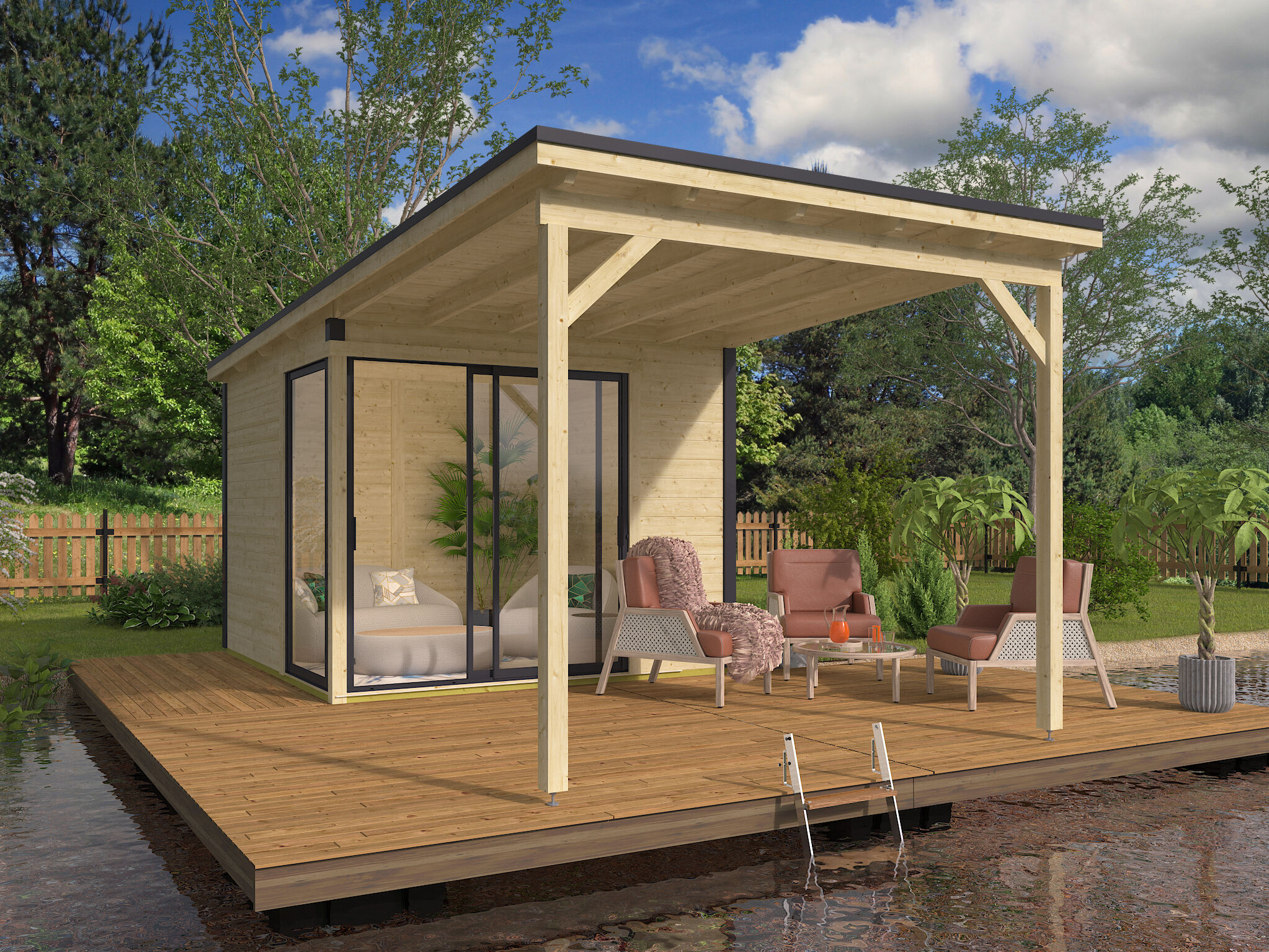 Fjordholz Gartenhaus Modell Amrum-1 mit Vordach 3x3m | Rabatt: 26 %