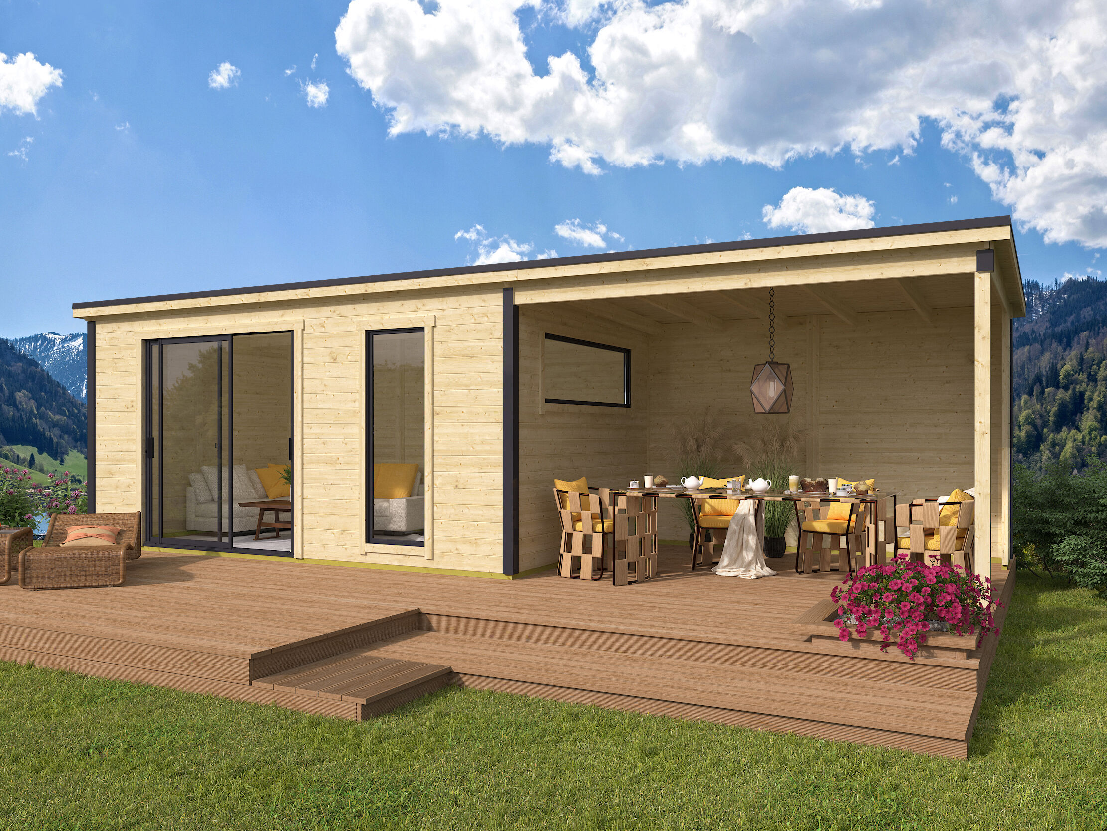 Fjordholz Gartenhaus Modell Juist-3 mit Anbau 5x3m | Rabatt: 26 %