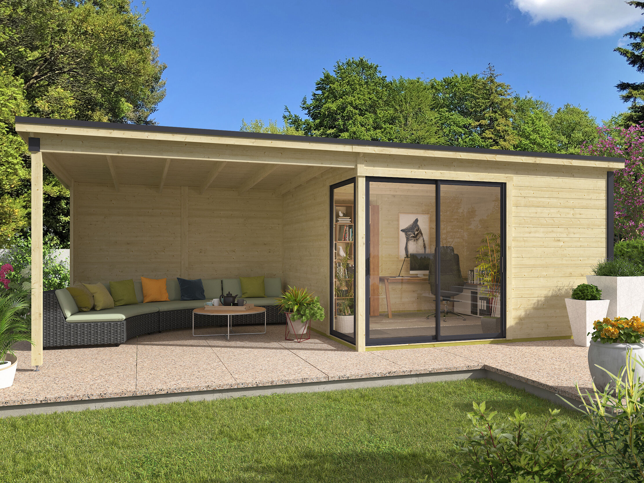 Fjordholz Gartenhaus Modell Amrum-3 mit Anbau 4x4m | Rabatt: 26 %