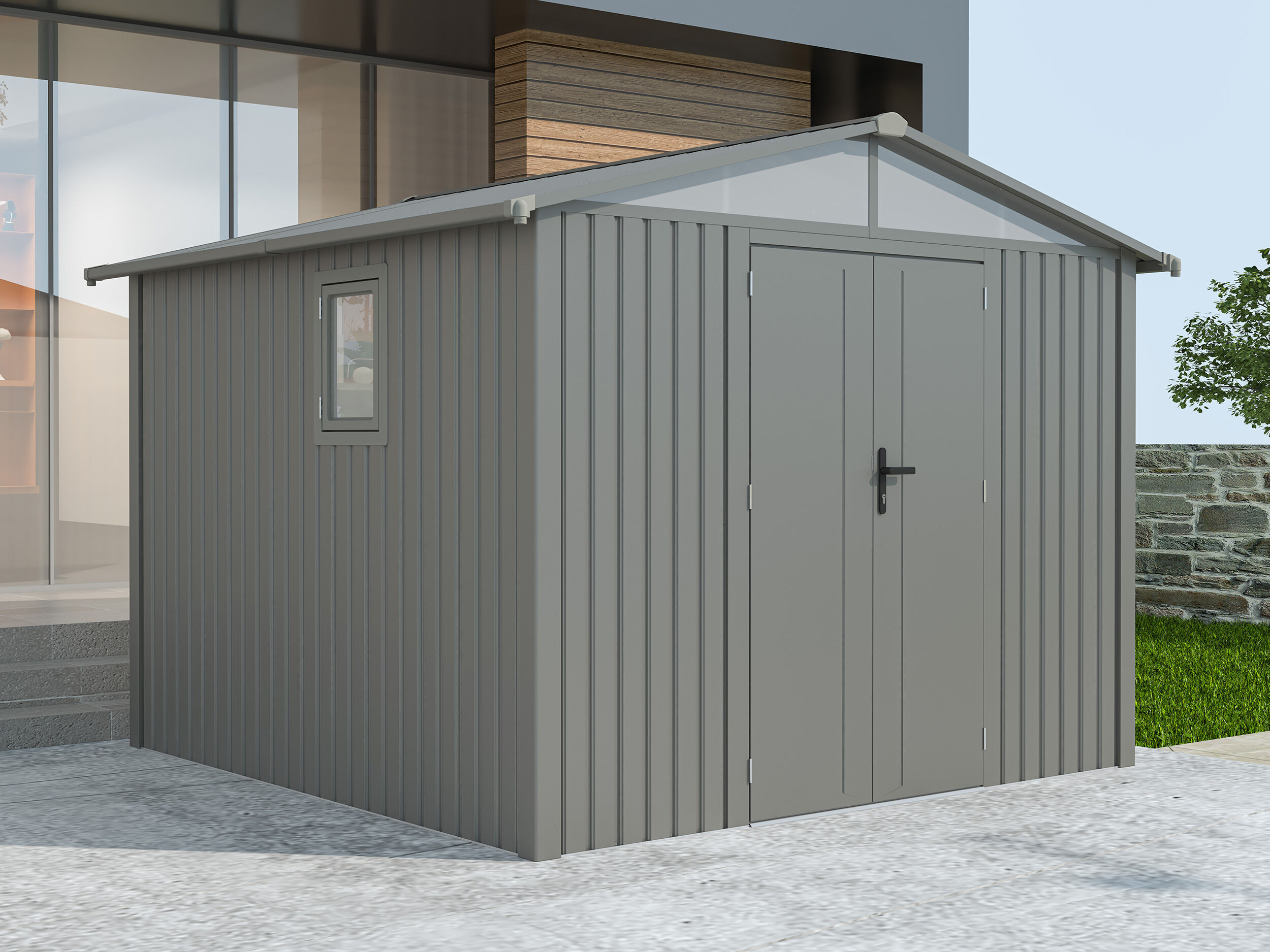 Metall Gerätehaus Modell Trend 7,56 m² Alu Grau 3x2m | Rabatt: 42 %
