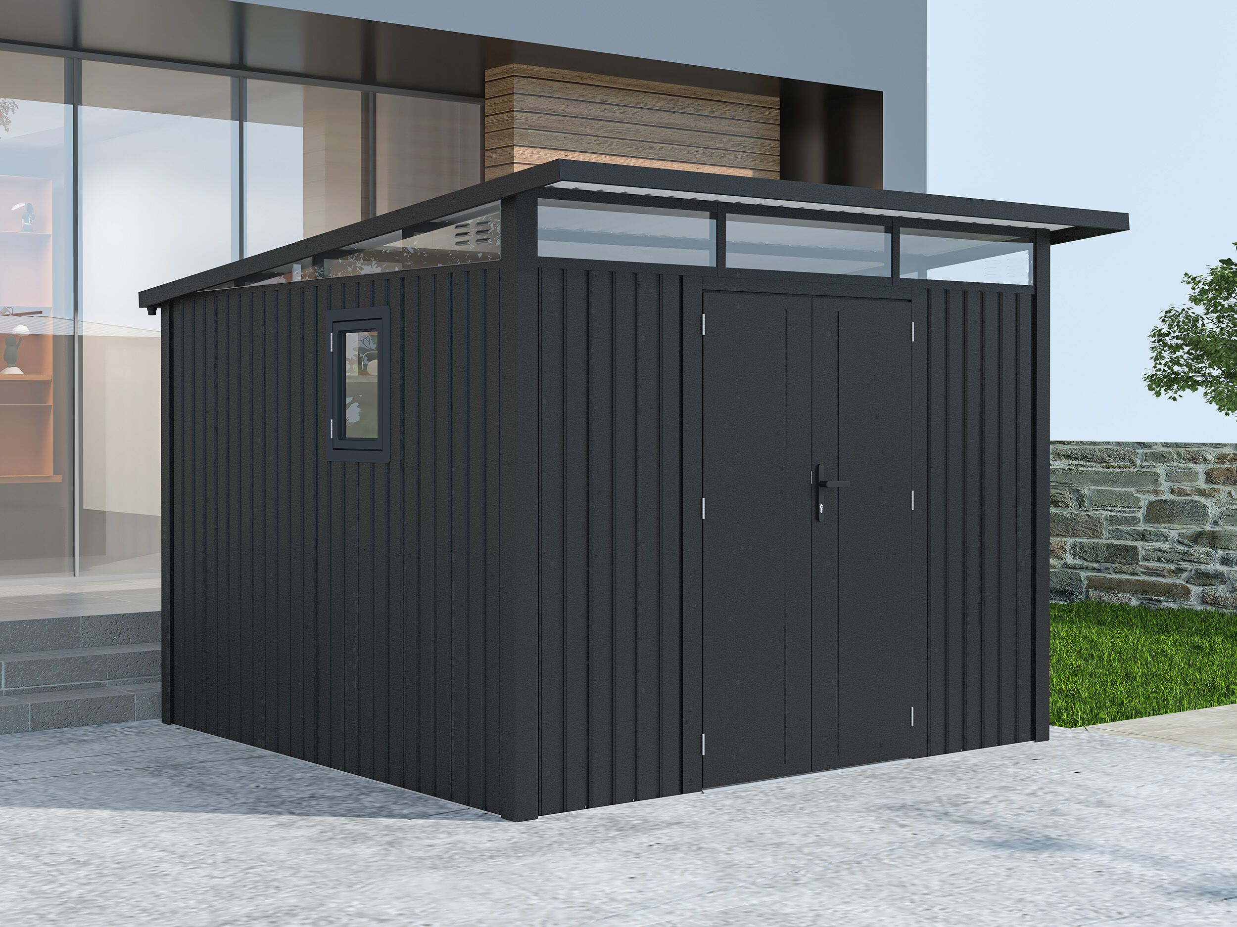 Metall Geräteschuppen Modell Skylight 7,56 m² Anth 3x3m | Rabatt: 38 %