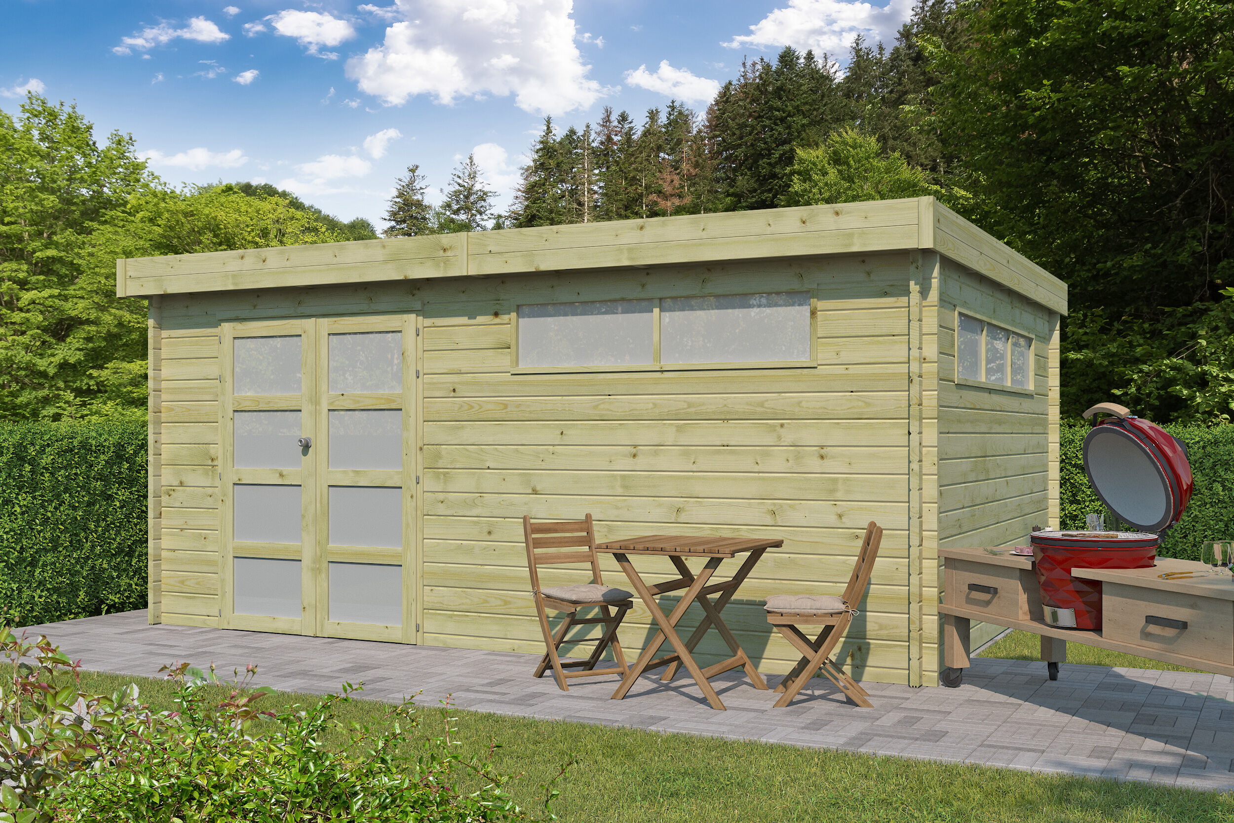 Flachdach Gartenhaus Modell Nelo 44 E 6x4m | Rabatt: 26 %