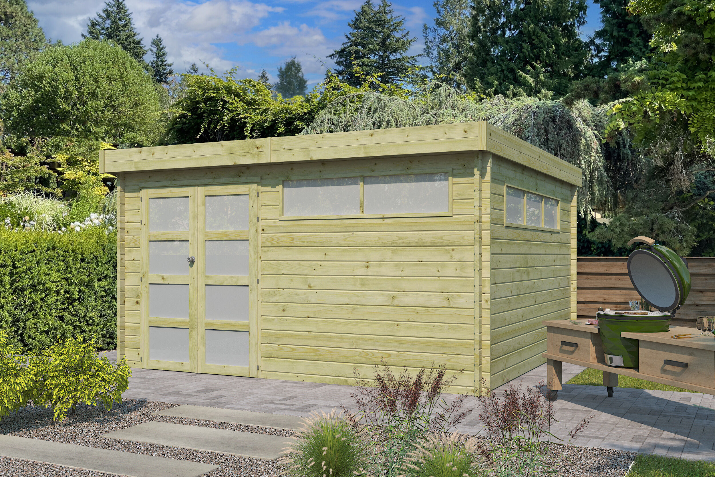Flachdach Gartenhaus Modell Nelo 44 C 5x4m | Rabatt: 26 %
