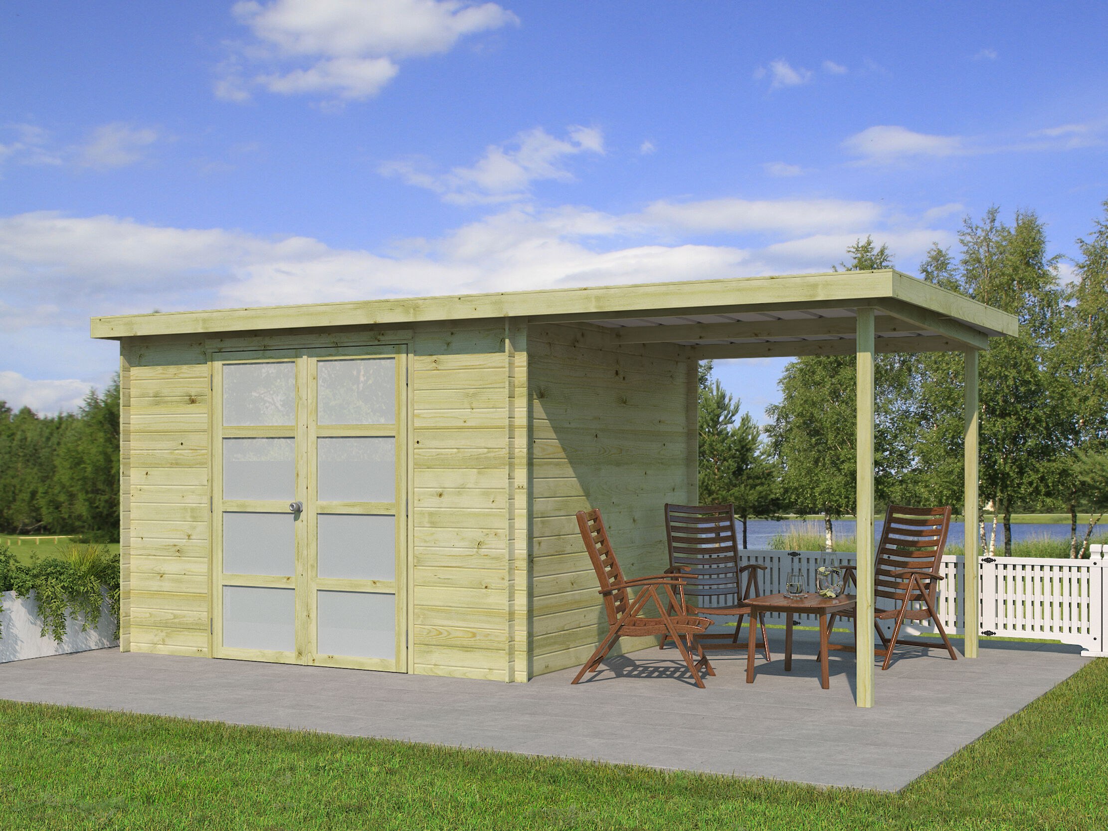 Gerätehaus Modell Umea 7,38 m² + 200 cm Anbau 4x2m | Rabatt: 26 %