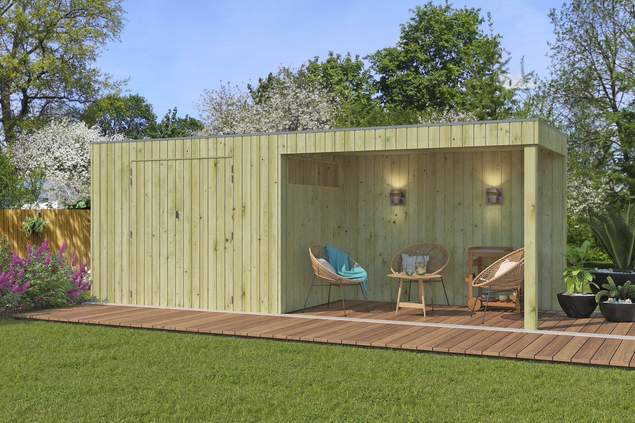 Gartenhaus Modell QBV-Line 5,90 m² + 300 cm Anbau 6x3m | Rabatt: 26 %