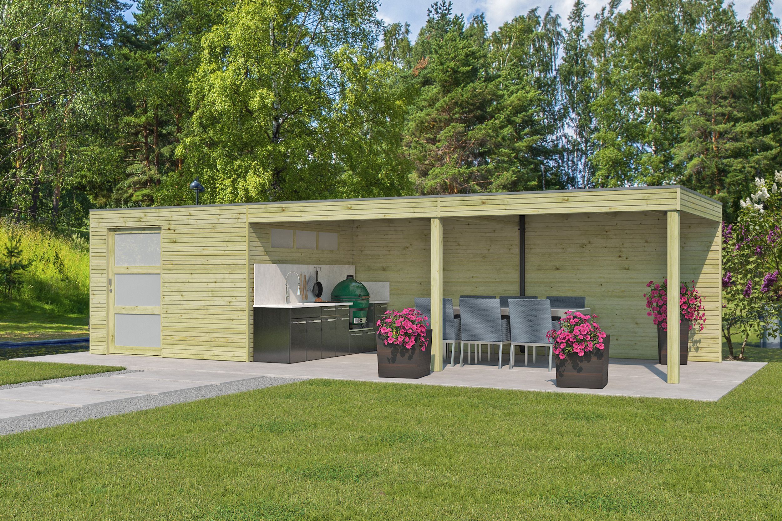 Gartenhaus Modell QBS-Line 9,00 m² + 600 cm Anbau 6x4m | Rabatt: 26 %