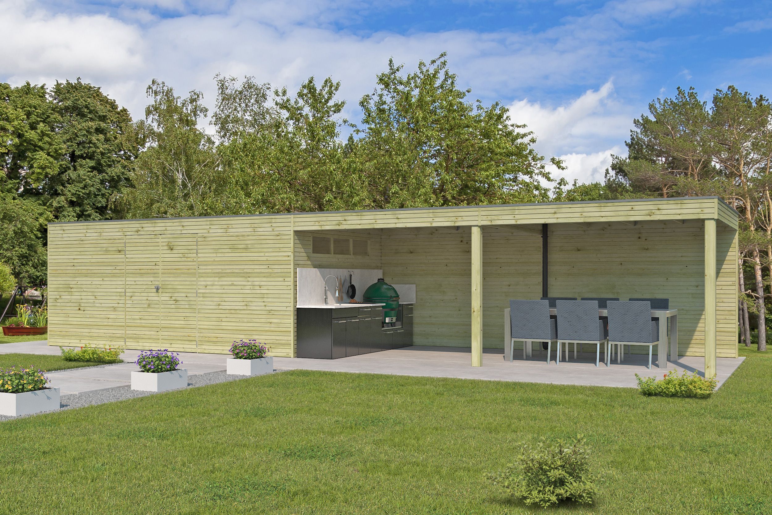 Gartenhaus Modell QB-Line 15,30 m² + 600 cm Anbau 6x3m | Rabatt: 26 %