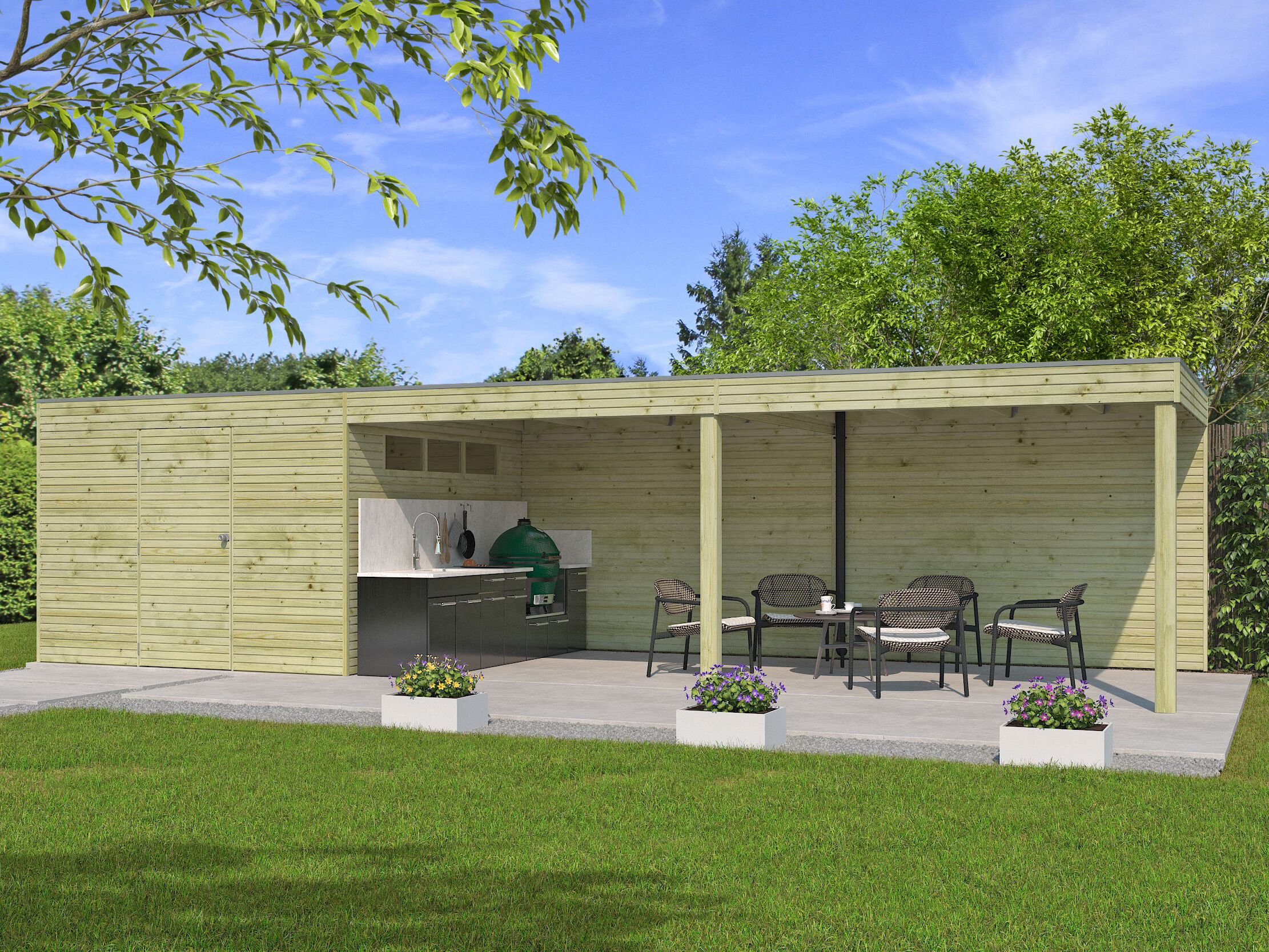 Gartenhaus Modell QB-Line 9,00 m² + 600 cm Anbau 6x4m | Rabatt: 26 %