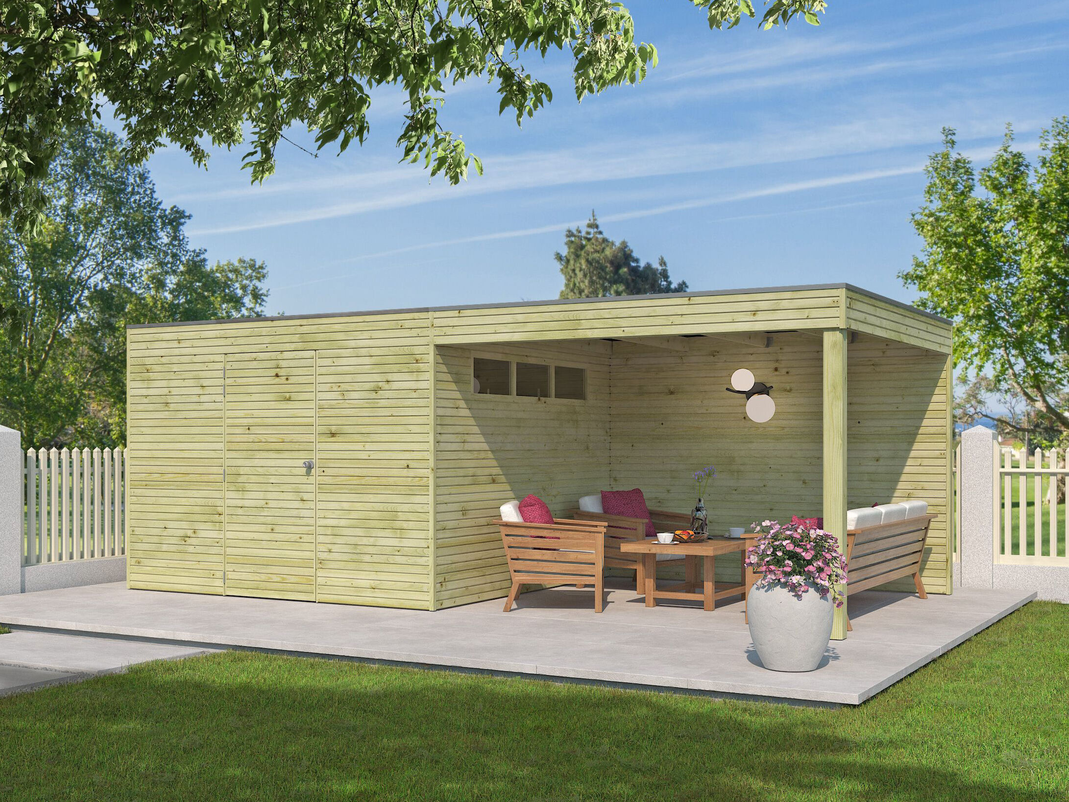 Gartenhaus Modell QB-Line 9,00 m² + 300 cm Anbau 6x5m | Rabatt: 26 %