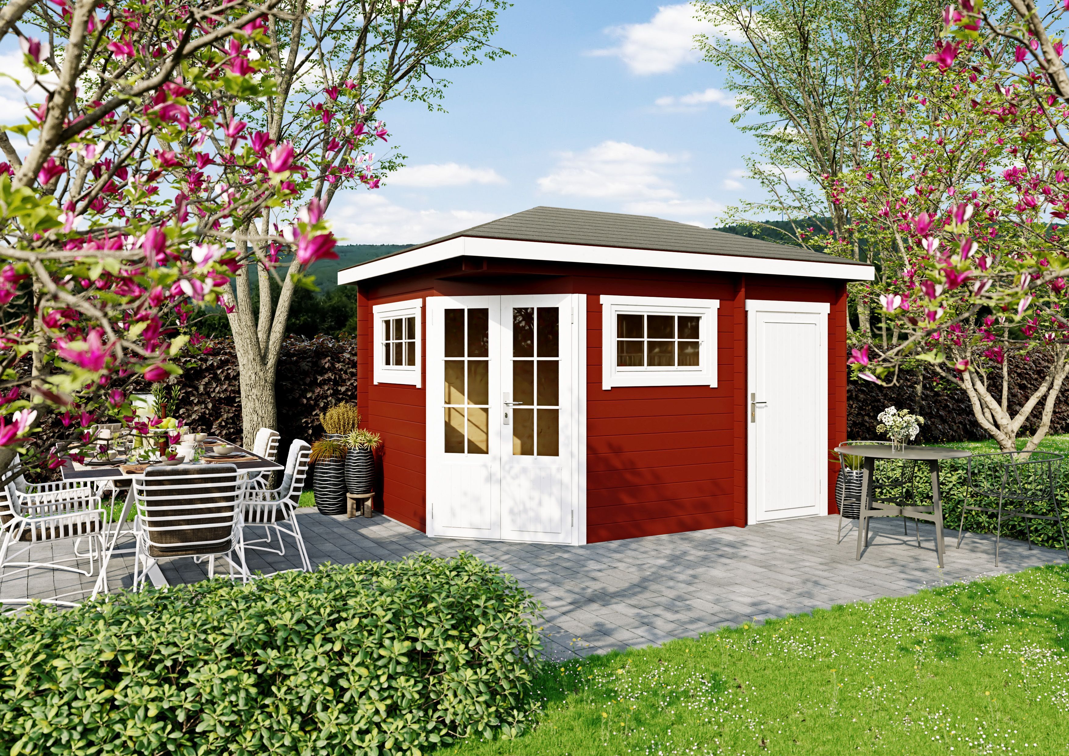 Fjordholz 5-Eck Gartenhaus Modell Evelyn 2D 4x4m | Rabatt: 26 %