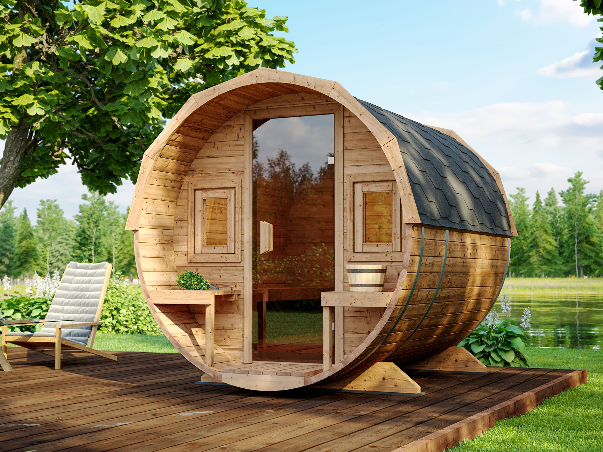 Fjordholz Fass-Sauna Modell Lauri 4x2m | Rabatt: 26 %