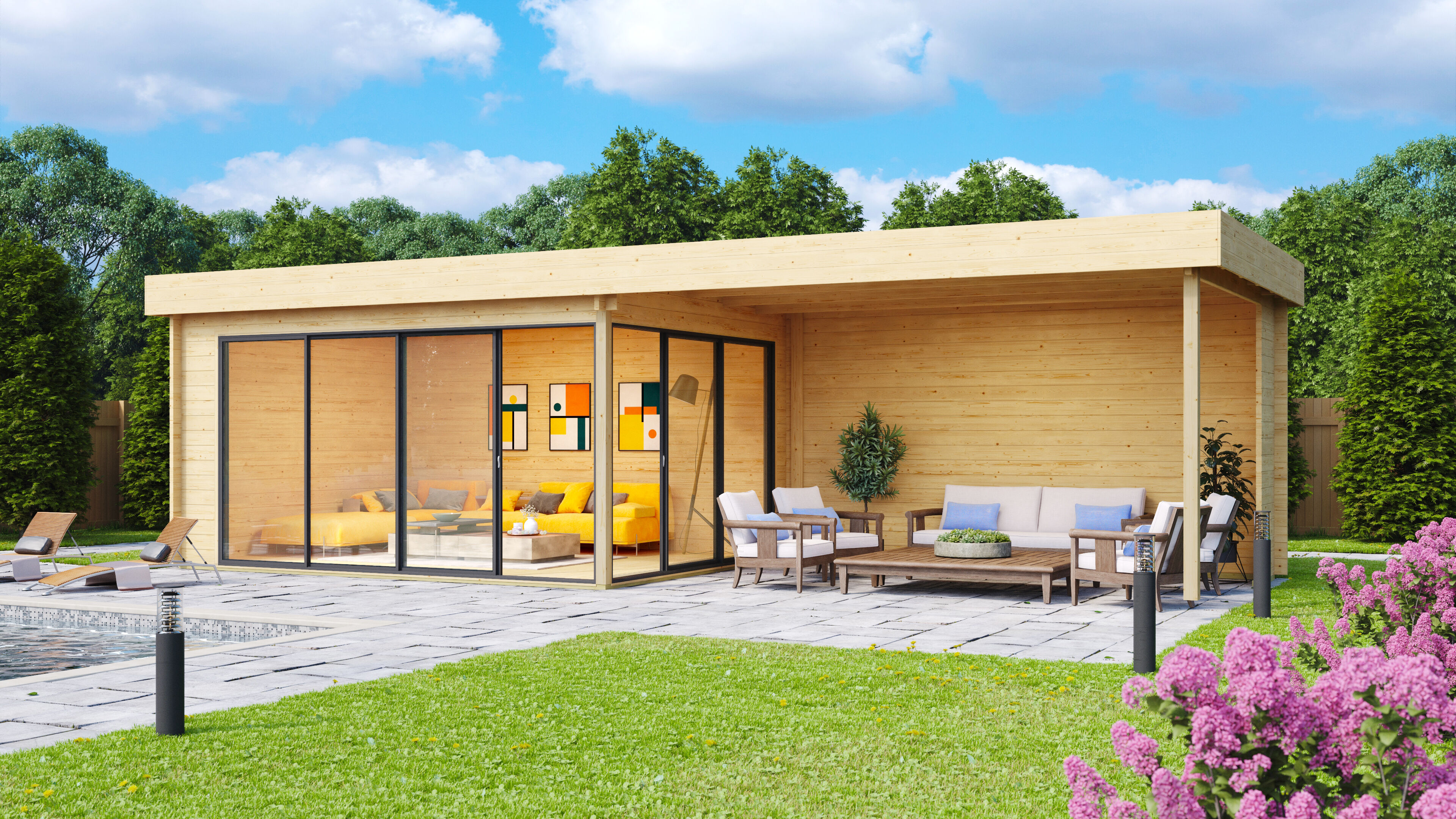 Fjordholz Gartenhaus Alu Concept 70 A mit Anbau 6x4m | Rabatt: 26 %