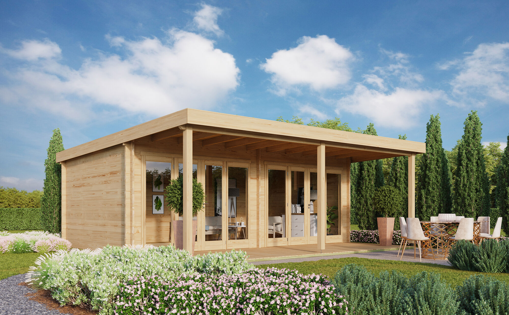 Fjordholz Gartenhaus Modell Kevin 70 mit Vordach 7x4m | Rabatt: 26 %
