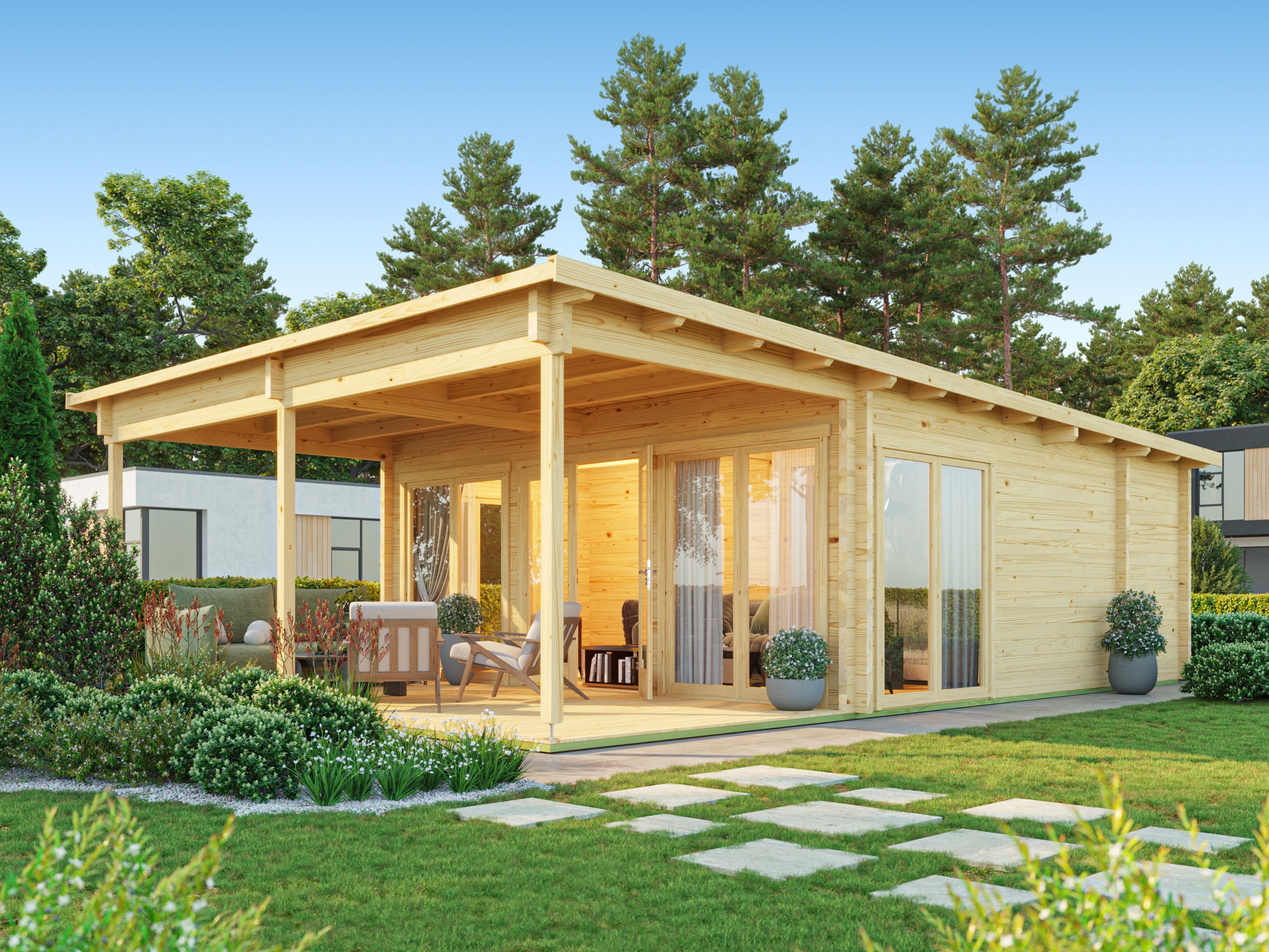 Fjordholz Gartenhaus Modell Taunus 70 mit Vordach 7x4m | Rabatt: 26 %